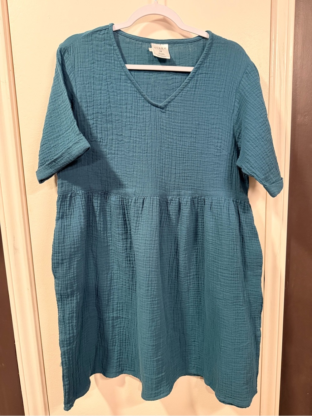 Serra Teal V-Neck Gauze Maxi Dress